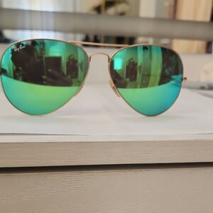 Ray-Ban Gold Frame Sunglasses with Greenish blue Lenses